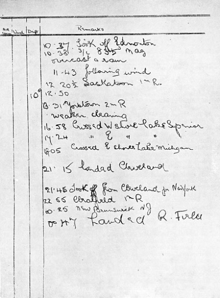 EXTRACT FROM THE LOG BOOK kept by Harold Gatty, navigator of the Winnie Mae