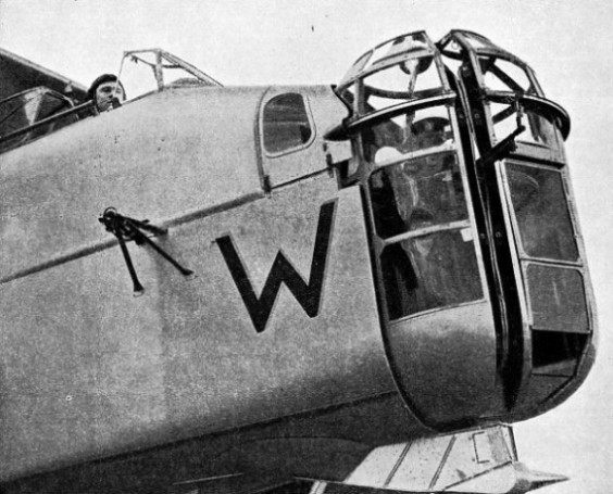 A REVOLVING GUN TURRET in the nose of a special Bristol Bombay bomber