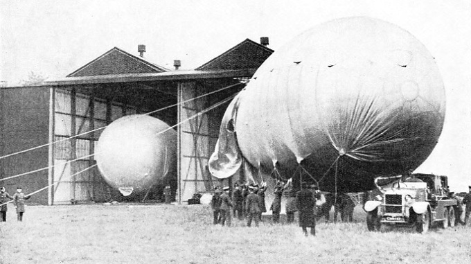 A cable being attached to a British kite balloon at Larkhill, Wiltshire.