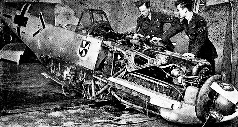 The plane being examined is an Me 109 fighter