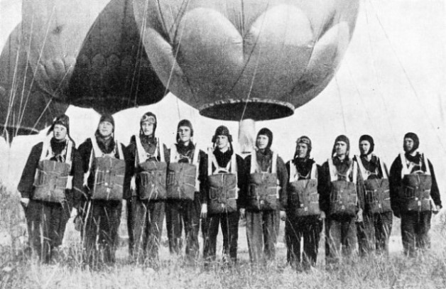 RUSSIAN PARACHUTISTS READY TO TAKE OFF IN BALLOONS