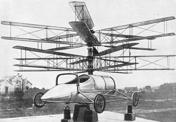 The Pescara helicopter had a vertical shaft with two superposed rotors which were turned in opposite directions