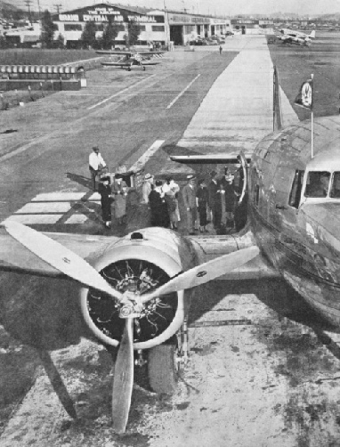 AN UNUSUAL VIEW of a Douglas DC-3 air liner of American Airlines