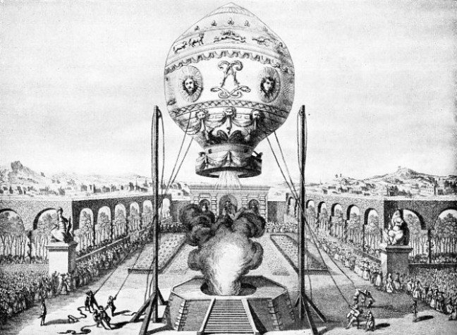 RELEASING A HOT-AIR BALLOON made by the Montgolfier brothers in 1783