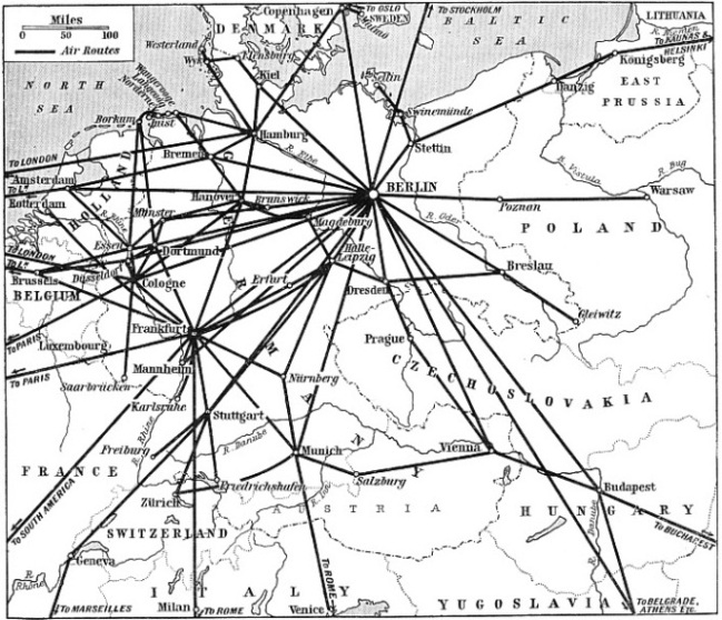 Map showing the German Airways