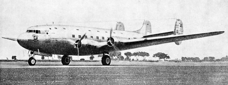 THE DOUGLAS DC-4E AIR LINER is the first large aircraft to have a three-wheel undercarriage