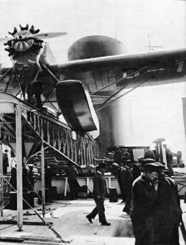 the seaplane mounted on the catapult of the Europa