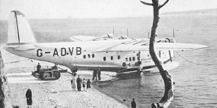 SHORT EMPIRE FLYING BOAT CORSAIR being launched at Hamble